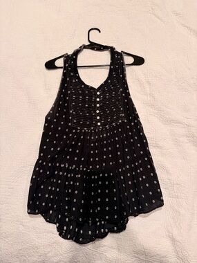 Free People Black Floral-Print Button Front Tank